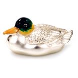 A Saturno silver and enamelled model of a Mallard, stamped 925, 4cm high.