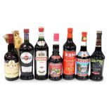 Various alcohol, to include Martini, Creme de Cassis, sherry, etc.