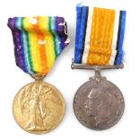 Two World War One medals, named to Pte A Kilby, Lincolnshire Regiment, 38987, comprising Great War a