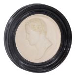 An early 19thC plaster bust of Napoleon Bonaparte, signed Andrieu, bust portrait with a laurel wreat