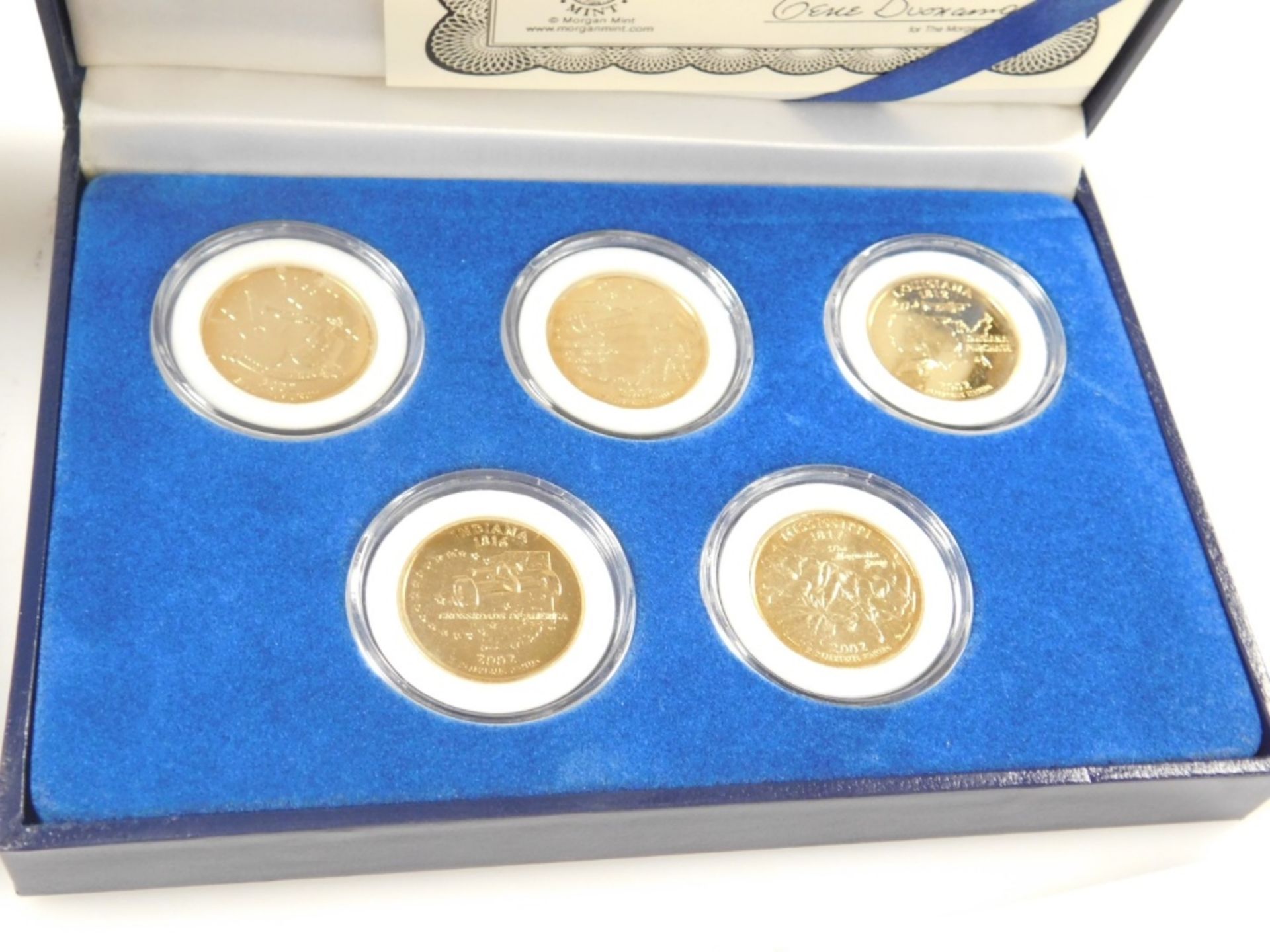 Five Statehood quarter dollars, the Morgan Mint, special edition, four sets, 2003, all boxed with ce - Image 5 of 6