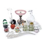 A group of Victorian and later glassware, including a Nailsea pipe, Mary Gregory style vase, Walker