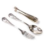 A group of small Continental silver, possibly French, comprising fork and spoon, Alphonse Debain, ea
