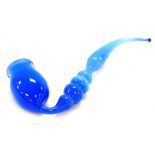 A 19thC Nailsea blue and opalescent glass bubble pipe, 33cm wide.