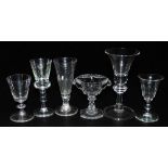 A group of 19thC and later wine and drinking glasses, together with a cut glass pedestal salt. (6)