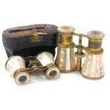 A pair of 20thC J H Steward gilt brass and mother of pearl opera glasses, engraved Inez From Uncle J