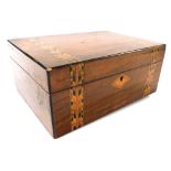 A Victorian walnut and banded inlaid workbox, with vacant interior, 12.5cm high, 29.5cm wide, 21.5cm