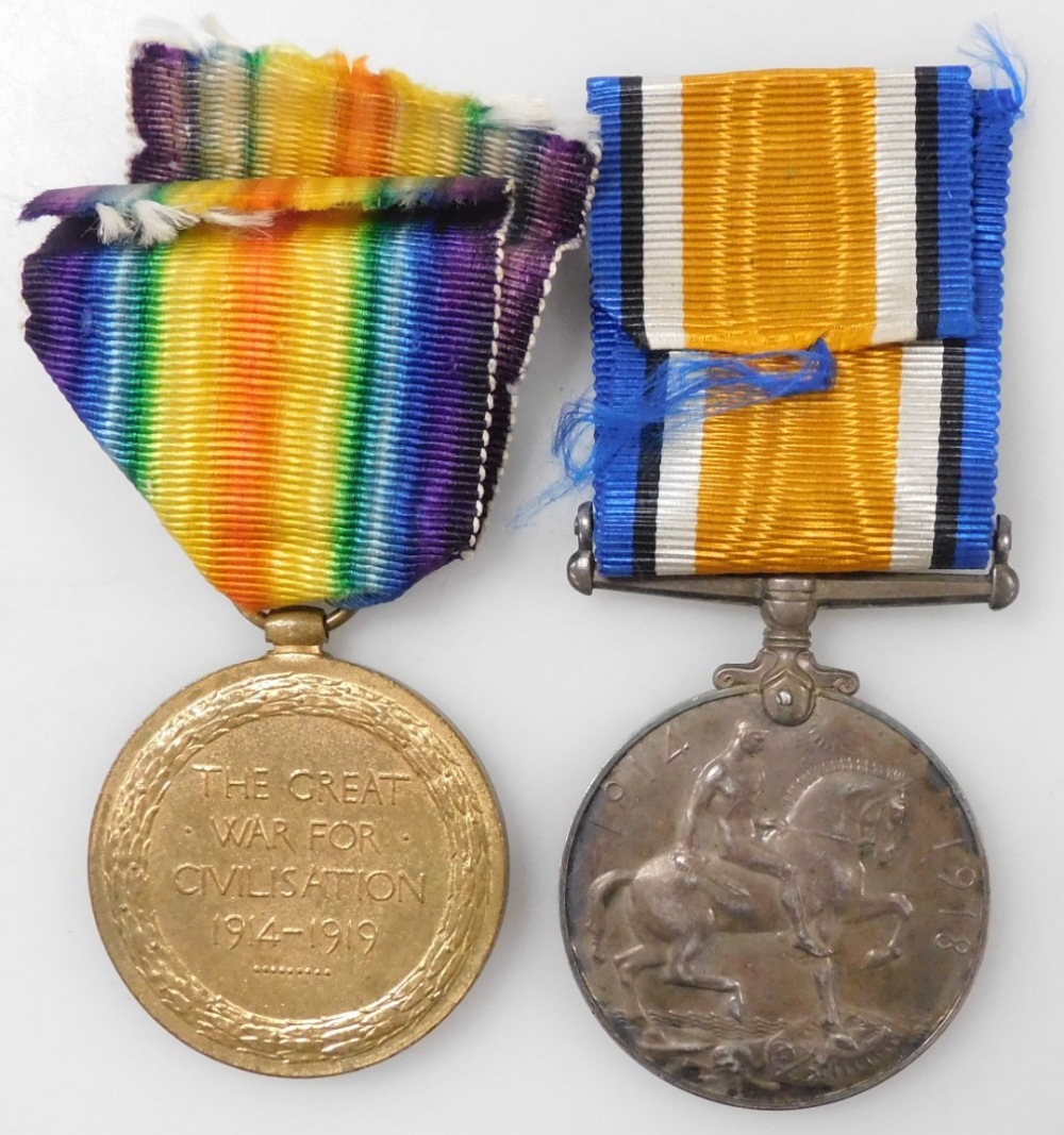 Two World War One medals, named to Pte A Kilby, Lincolnshire Regiment, 38987, comprising Great War a - Image 2 of 2