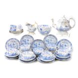 A mid 19thC Staffordshire blue and white porcelain part tea service, chinoiserie decorated, comprisi