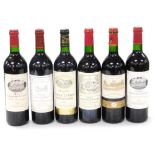 Six bottles of French red wine, comprising Chateau Lelande Bellvue 1996, Chateau Moulin De Fontmuree