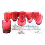 A group of late 19th/early 20thC cranberry glass, including wine glasses. (a quantity)