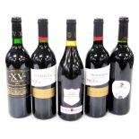 Five bottles of red wine, comprising McPherson Cabernet Sauvignon (2), Miranda Brothers Shiraz 2003,