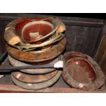 Five Chinese wash bowls, with coopered bands, various sizes, and another (AF).