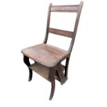 An oak metamorphic library chair/steps, of plain form with a reeded and slated back.