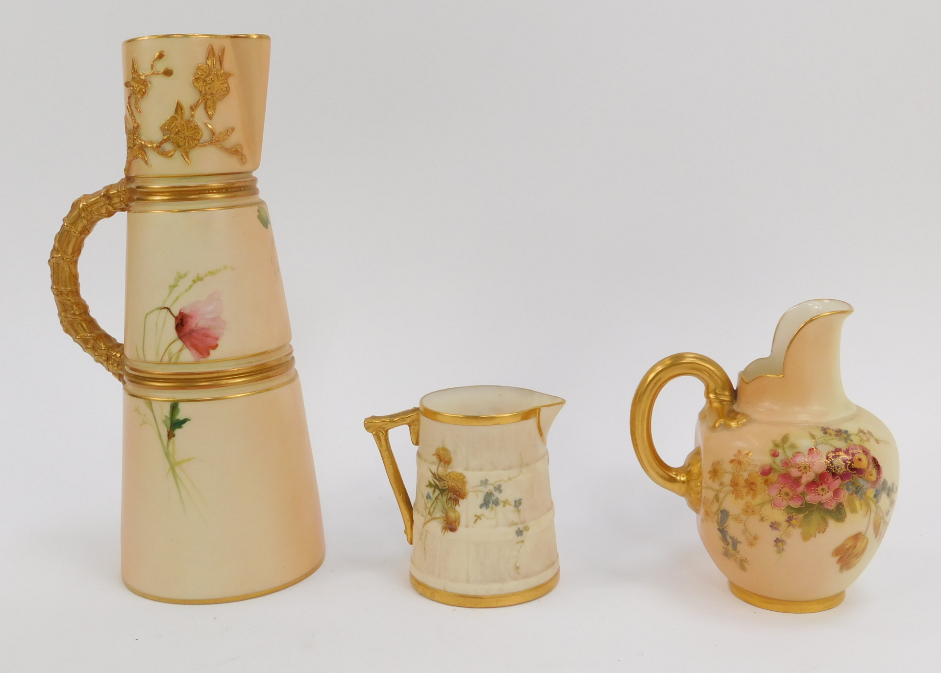 A Royal Worcester blush porcelain jug, circa 1902, shape number 1047, painted with a butterfly and m - Image 2 of 4