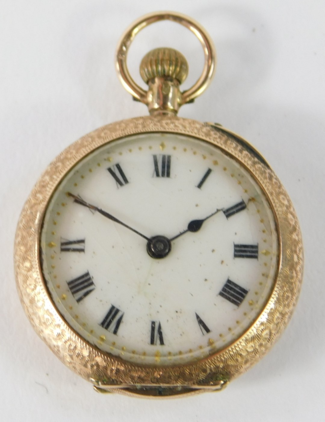 A Continental lady's 12ct gold pocket watch, open faced, keyless wind, with elaborate floral scroll - Image 2 of 3