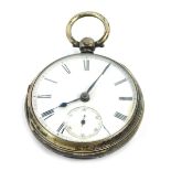 A Victorian silver pocket watch, with white enamel Roman numeric dial, blue hands and seconds dial,