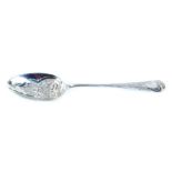 An Elizabeth II silver berry spoon, the moulded top with engine turned decoration and flower and ber