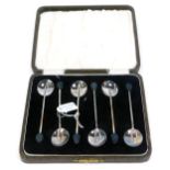 A set of six George V silver coffee bean spoons, Birmingham 1925, 1.19oz, in fitted case.