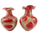 Two Murano style large vases, each with a fluted rim, with white, pink and green swirl and flower de