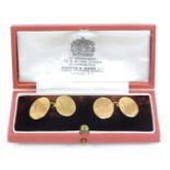 A pair of Edwardian 18ct gold oval cuff links, bearing monogram initials ASN, 9.4g, in later fitted