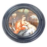 A Staffordshire Ceramics pot lid, decorated with a religious scene, after Murillo, 13cm wide, with e