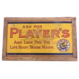 A Player's Navy Cut advertising sign, painted on a wooden board marked Ask for Player's and Look for