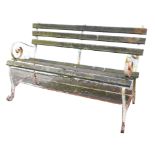 A Victorian wrought iron garden slatted bench, 90cm high, 130cm wide, 46cm deep.