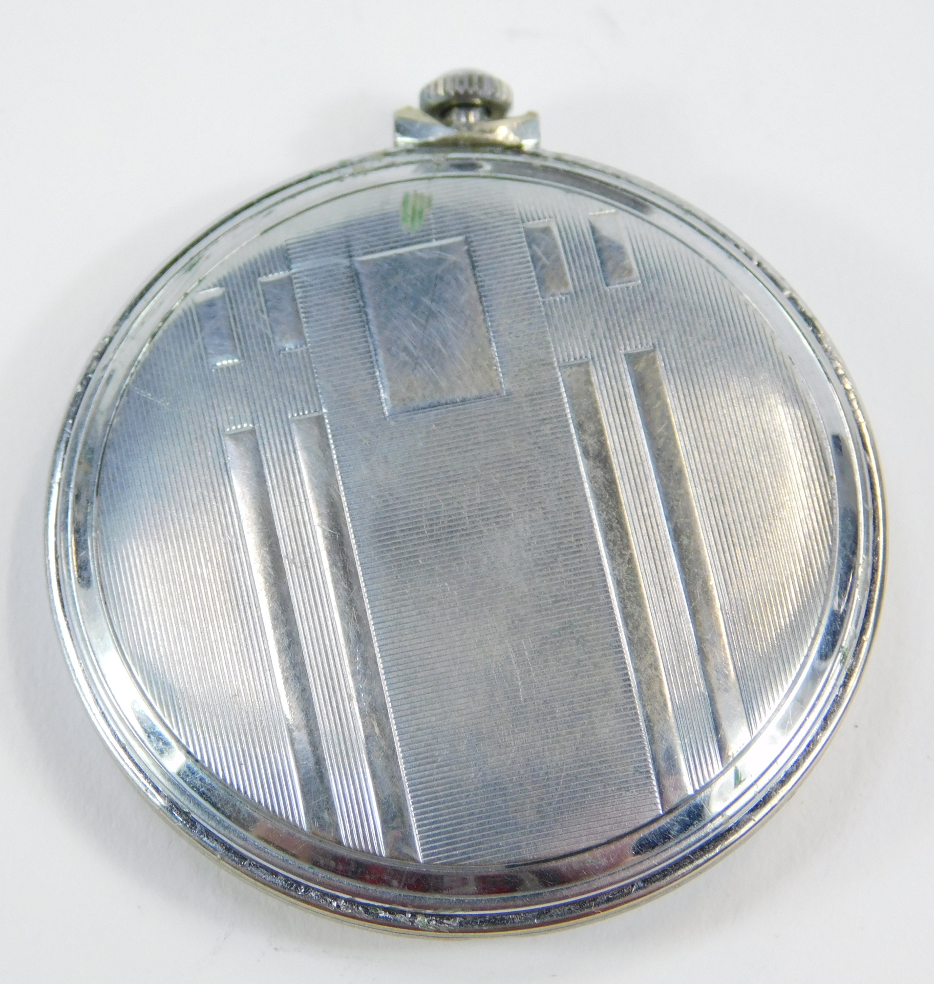 An Art Deco Draga pocket watch, in stainless steel travel case, and a white metal watch chain, with - Image 3 of 4