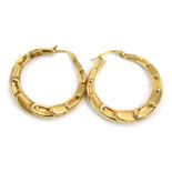 A pair of 9ct gold hoop earrings, each of crossover brushed and plain design, 2cm wide, 4.1g all in.