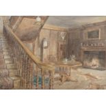 PE Bishop (19thC School). Hall at New House, signed, titled and dated 1886, watercolour, with label