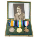 A set of three World War II medals, comprising the George V 1914-18 medal, inscribed 2.Lieut.EJ Robe