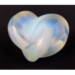 A Lalique glass heart ornament, of crossover design, bearing signature Lalique France, 6cm high, box