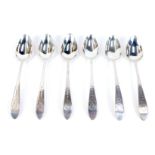 A set of six George III Irish silver dessert spoons, the handles with stag head crests and bright cu