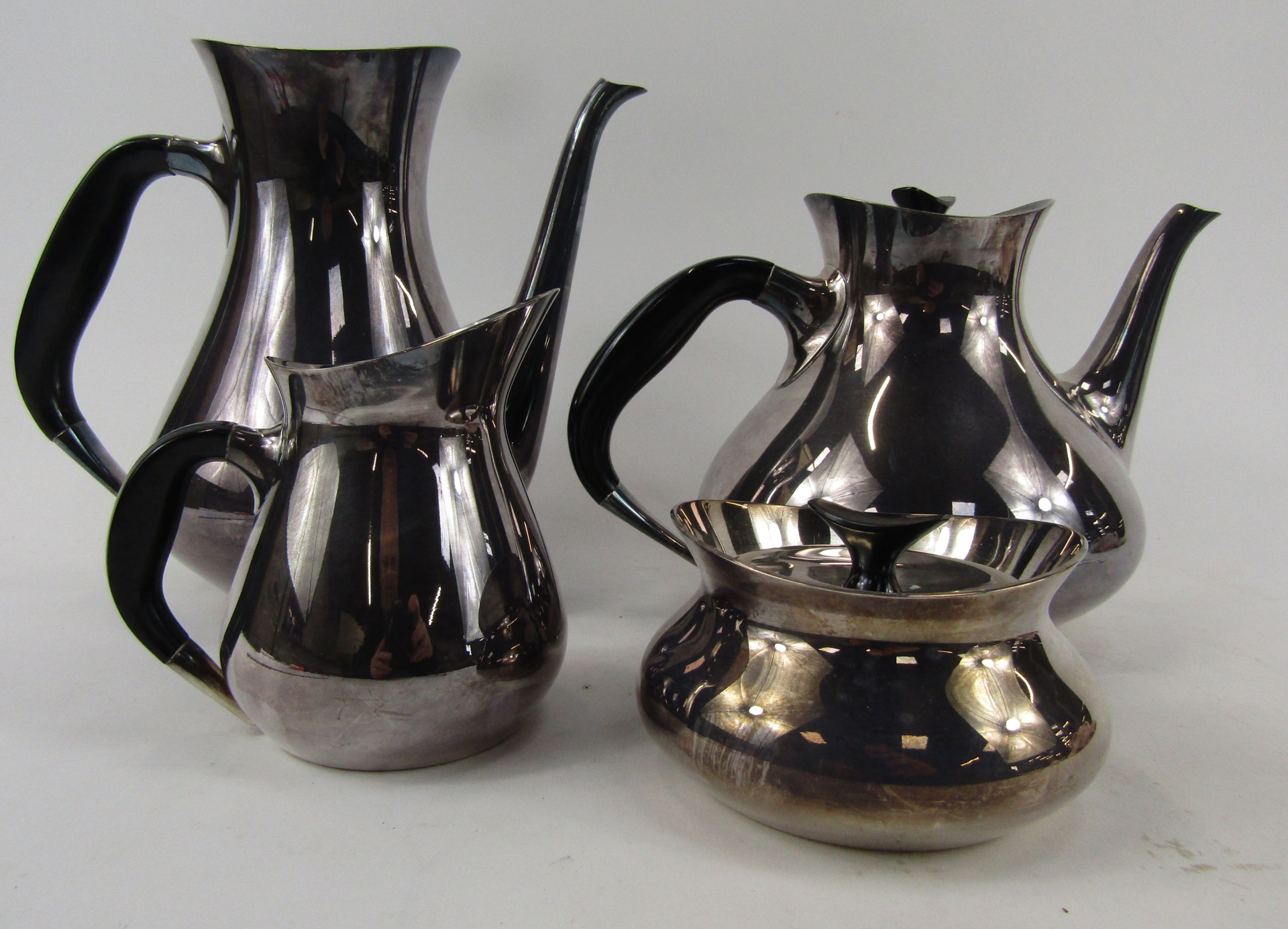 A Cohr Danish silver plated four piece tea and coffee set, comprising coffee pot, teapot, milk jug a - Image 3 of 3