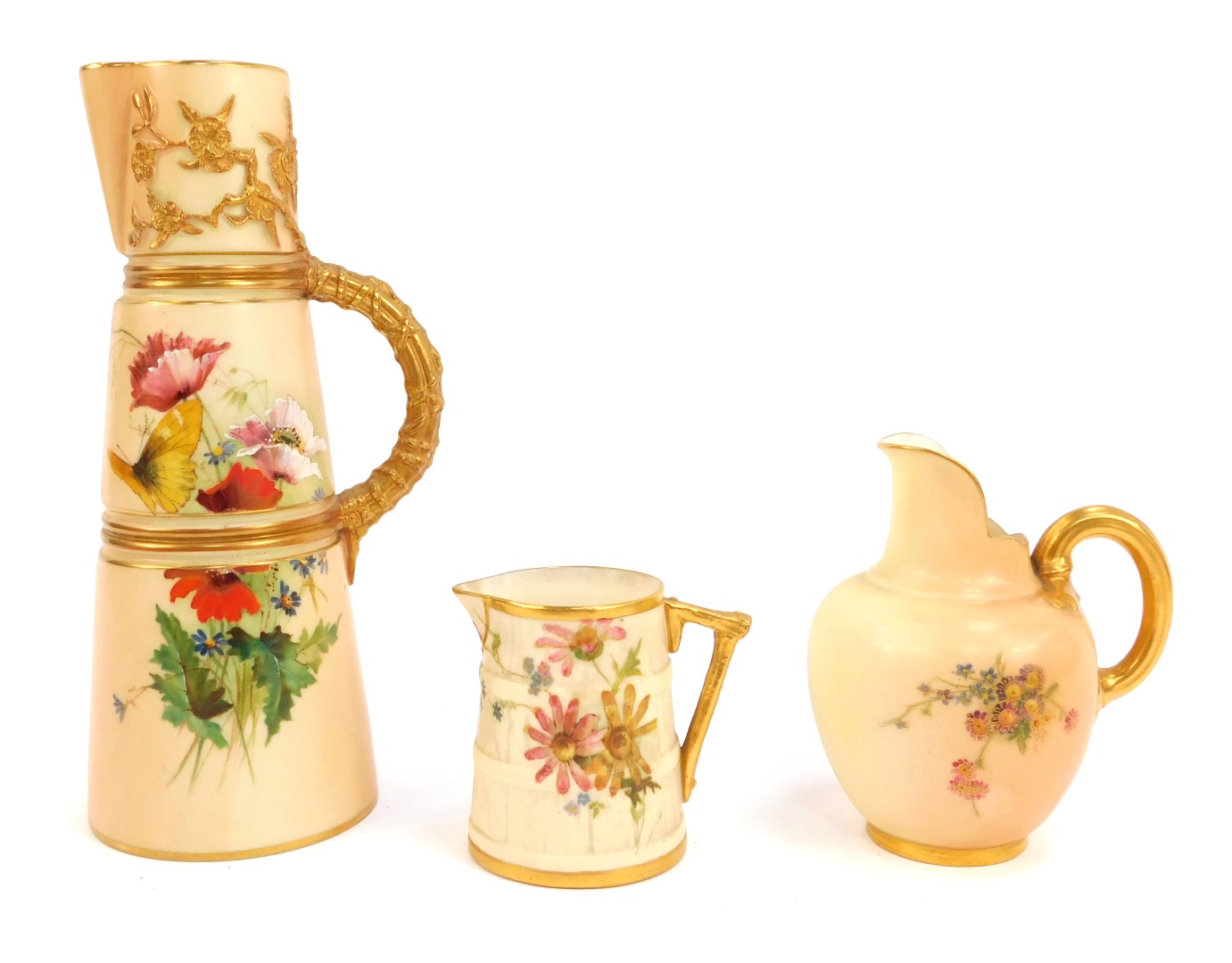 A Royal Worcester blush porcelain jug, circa 1902, shape number 1047, painted with a butterfly and m