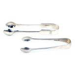 Two pairs of silver sugar bows, comprising a pair of Victorian fiddle pattern bows, initialled MAW,