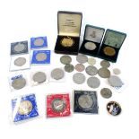 A group of collectors coins, to include a Royal Mint 22ct gold plated coin pendant, Churchill and El