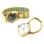 Two wristwatches, comprising Trebex 9ct gold cased gent's wristwatch, with black numeric dial, 2.5cm
