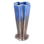 An Empire Ware fluted vase, shaped as a cross, with blue and grey mottled decoration, 14cm high.