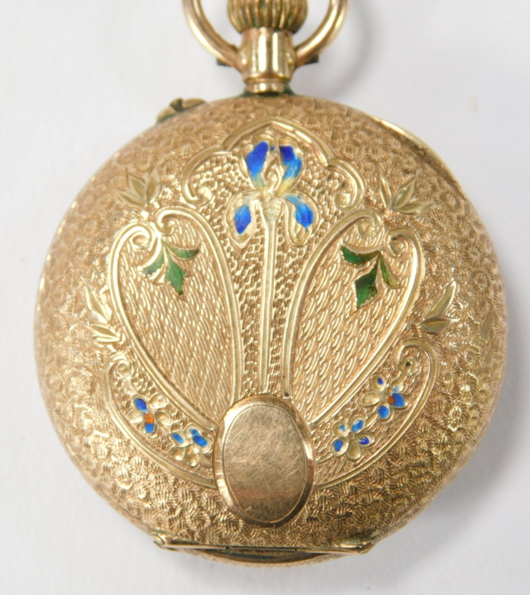 A Continental lady's 12ct gold pocket watch, open faced, keyless wind, with elaborate floral scroll - Image 3 of 3