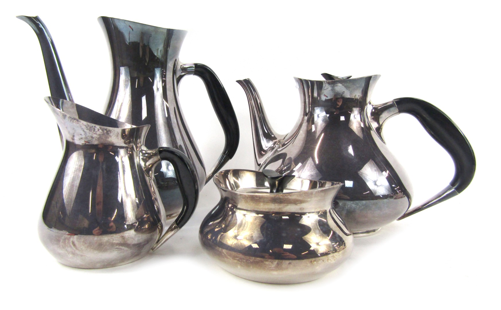 A Cohr Danish silver plated four piece tea and coffee set, comprising coffee pot, teapot, milk jug a