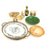 A group of collectors ceramics, comprising a Beswick cabbage leaf plate, Zsolnay Pecs bowl, an NTR o