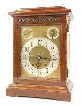 A late 19thC German mahogany bracket clock by Winterhalder & Hofmeier, with pierced fret back, and a