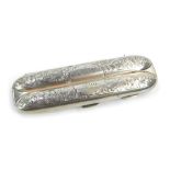 A Victorian silver cigar case, to enclose two cigars with scroll engine turned decoration and bearin