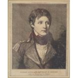 After JB Greuze. A portrait of Napoleon Buonaparte, Lieutenant of Artillery, print, 12cm x 10cm, in