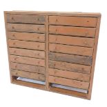 A 20thC painted pine tool chest, of sixteen drawers, 78cm high, 86cm wide, 23cm deep.