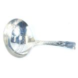 A George III silver caddy spoon, the oval bowl and handle with bright cut decoration, London 1796, 0