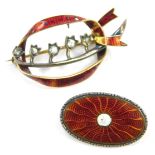 Two brooches, comprising a Victorian enamel brooch, with central platinum bar set with tiny diamonds