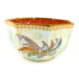 An early 20thC Wedgwood butterfly lustre bowl, of octagonal form, decorated externally with butterfl